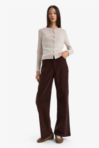 Wide Leg Zip-Up Velvet Trousers