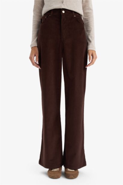 Wide Leg Zip-Up Velvet Trousers