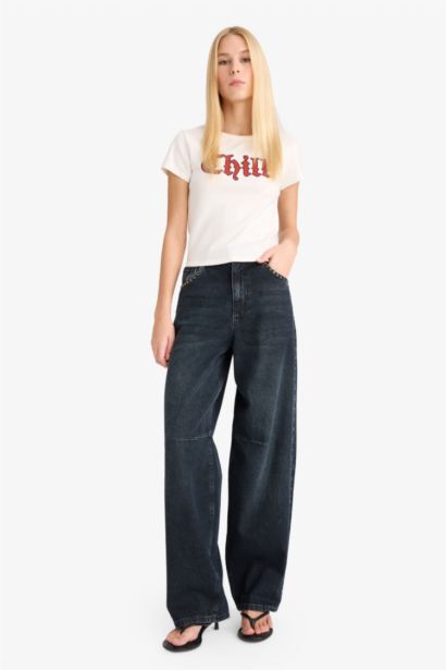 T-shirt slim côtelé imprimé à manches courtes