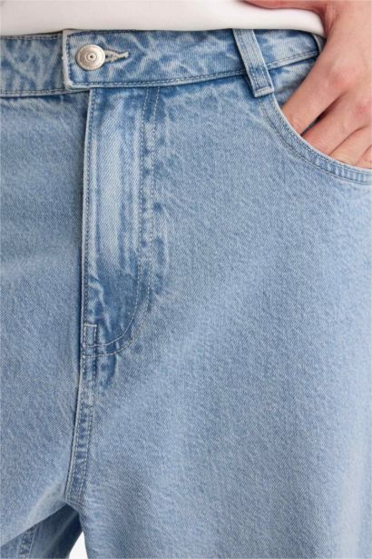 Balloon Fit Wide Leg Denim Trousers