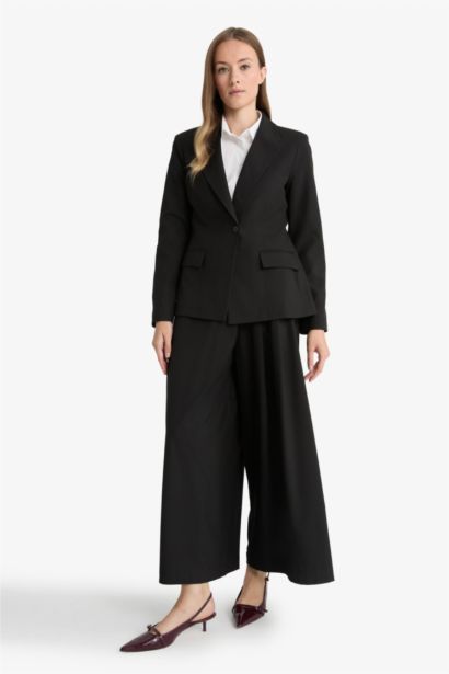 Regular Fit Wide Leg Woven Trousers