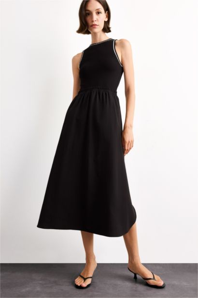 A Cut Cotton Sleeveless Midi Dress