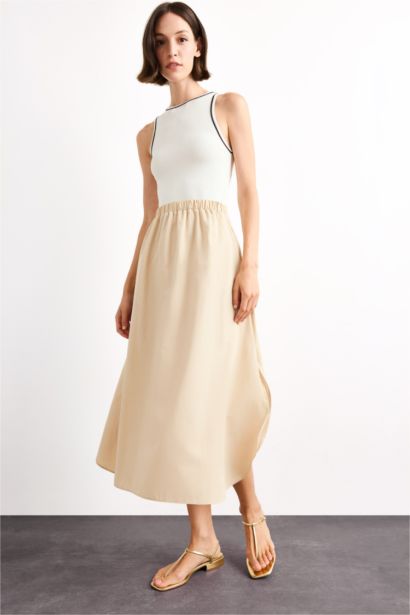A Cut Cotton Sleeveless Midi Dress