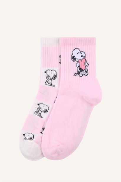 Snoopy 2'li Pamuklu Uzun Çorap Kız Çocuk