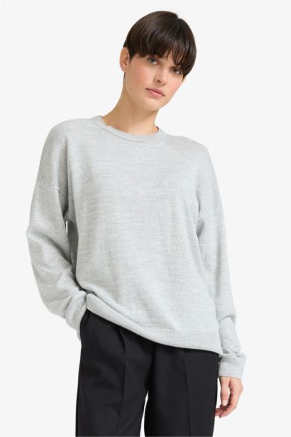 Wool Blend Crew Neck Basic Knit Pullover
