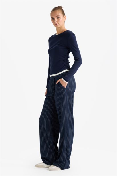 Wide Leg Striped Trousers