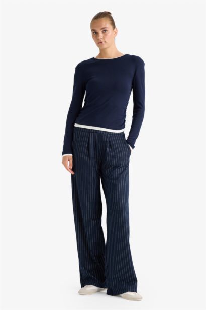 Wide Leg Striped Trousers
