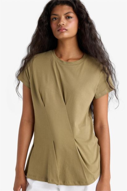 T-shirt en coton peigné à col rond et manches courtes Coupe régulière