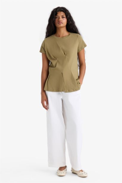 T-shirt en coton peigné à col rond et manches courtes Coupe régulière