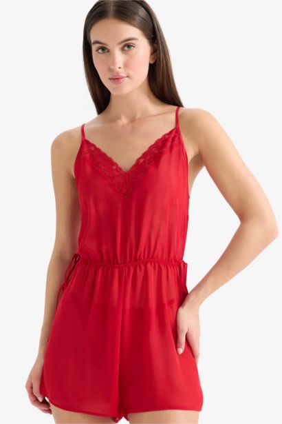 Regular Fit V Yaka Şifon Askılı Tulum Gecelik