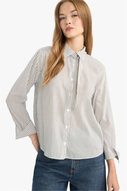 قميص ردن طويل قصة عادية بياقة قميص