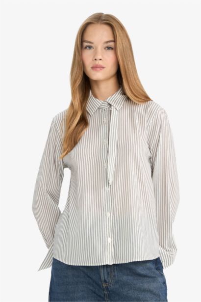 قميص ردن طويل قصة عادية بياقة قميص