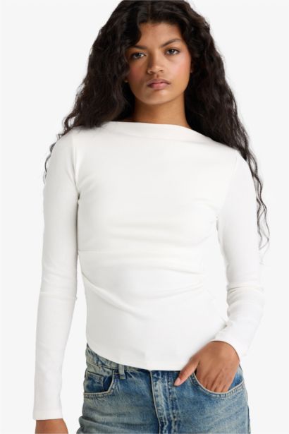 Slim Fit Boat Neck Ribbed T-Shirt