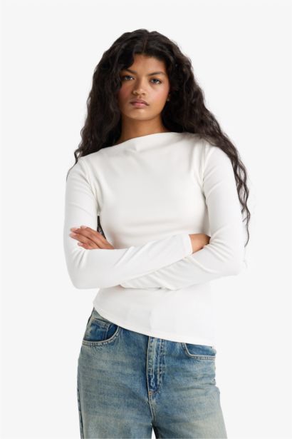 Slim Fit Boat Neck Ribbed T-Shirt