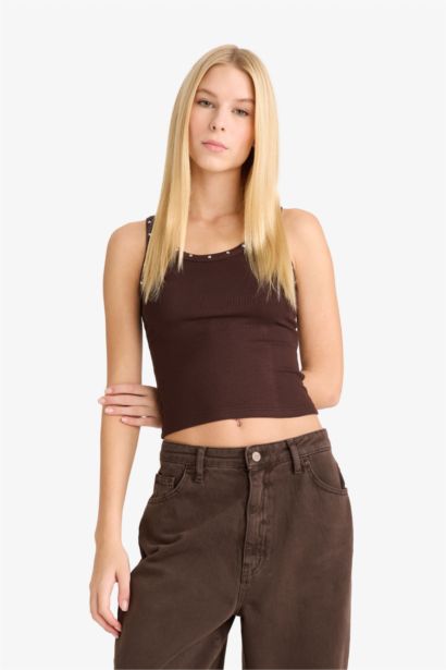 Fitted Square Neck Ribbed Camisole Tank Top