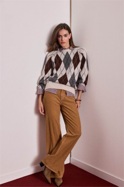 Pantalon en velours côtelé large taille normale Coupe droite