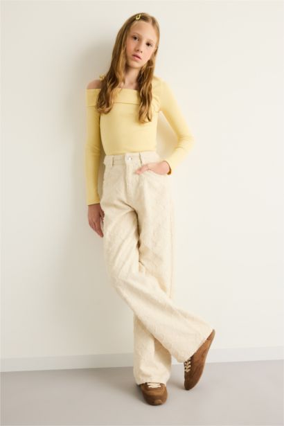 Wide Leg Gabardine Trousers