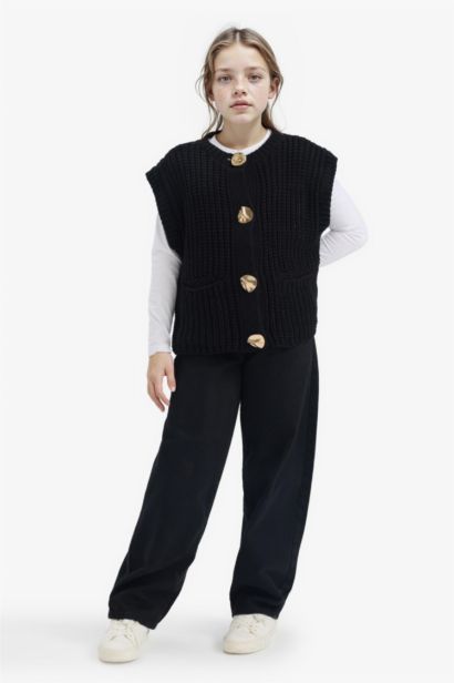 Bisiklet Yaka Düğmeli Süveter Kız Çocuk