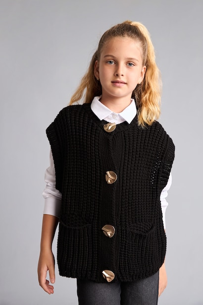 Girl Regular Fit Crew Neck Sweater Vest