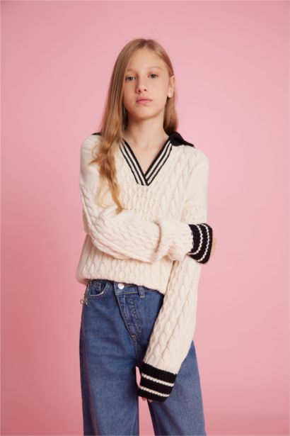 Girl Regular Fit Polo Collar Pullover