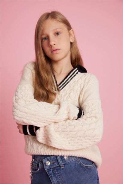 Girl Regular Fit Polo Collar Pullover