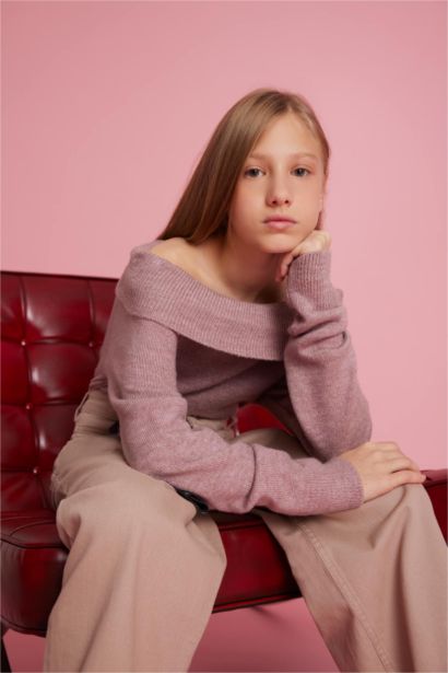 Pull en maille à épaules dénudées pour fille