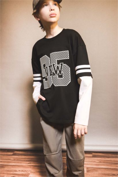 تيشيرت اولادي اوفر سايز كم طويل مطبوع برقبة مستديرة