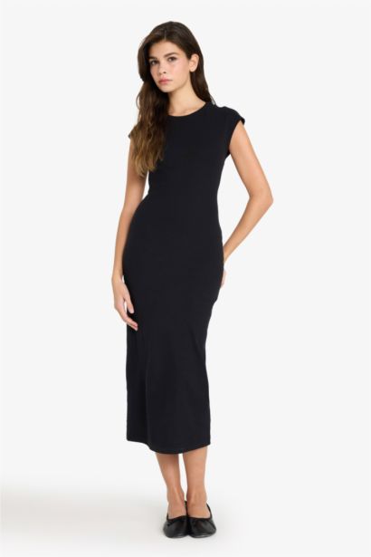 Bodycon Crew Neck Ribana Midi Dress