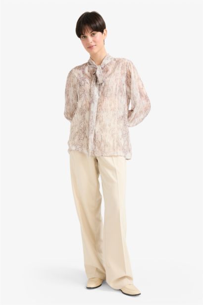 Regular Fit Bow Collar Chiffon Blouse