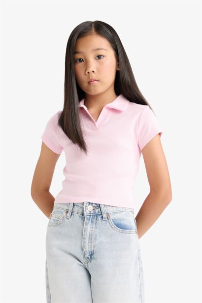 Girl Slim Fit Polo Neck Ribbed Camisole T-Shirt