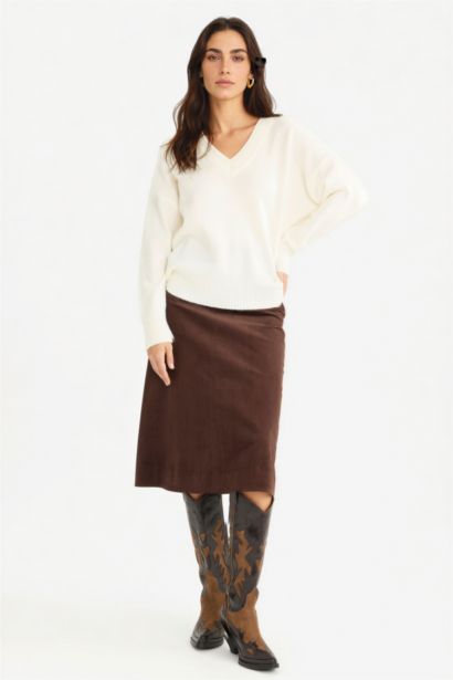 Regular Fıt Normal Bel Kadife Midi Etek