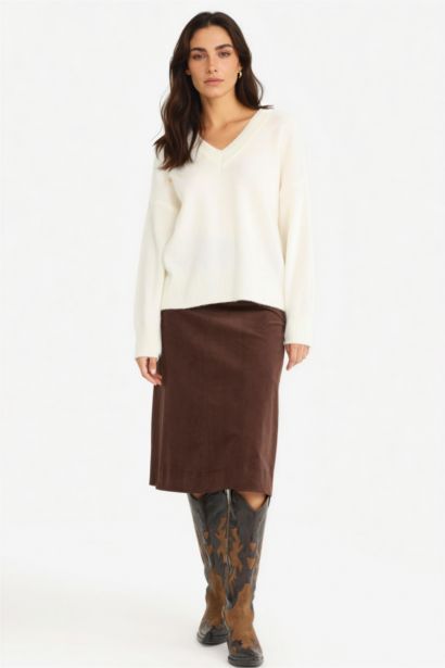 Regular Fıt Normal Bel Kadife Midi Etek