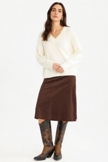 Regular Fıt Normal Bel Kadife Midi Etek