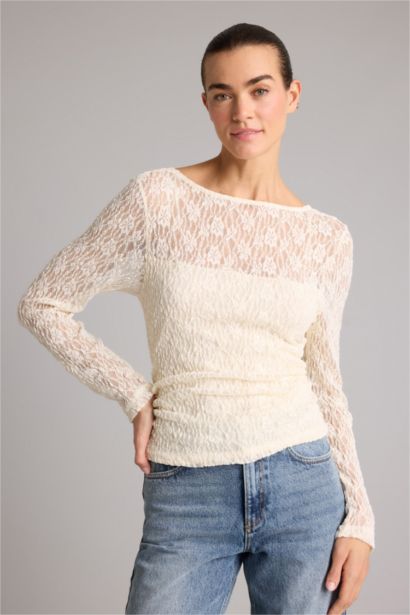 Slim Fit Boat Collar Long Sleeve Blouse