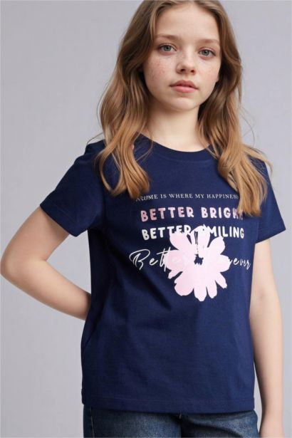 Girl Regular Fit Crew Neck Slogan Print T-Shirt