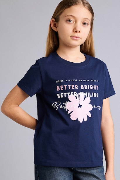 Girl Regular Fit Crew Neck Slogan Print T-Shirt