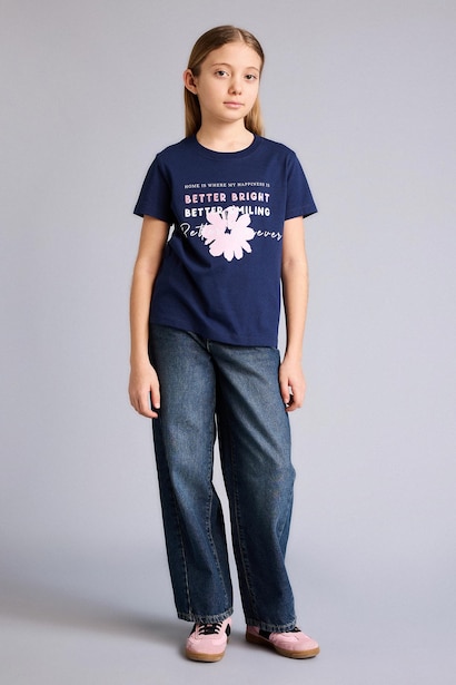 Girl Regular Fit Crew Neck Slogan Print T-Shirt