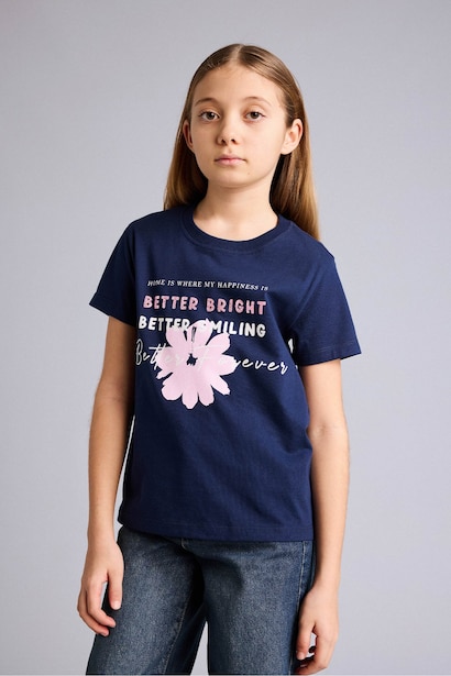 Girl Regular Fit Crew Neck Slogan Print T-Shirt