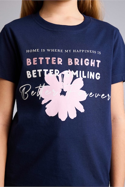 Girl Regular Fit Crew Neck Slogan Print T-Shirt