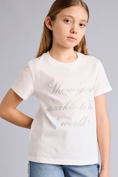 Girl Regular Fit Crew Neck Slogan Print Short Sleeve T-Shirt