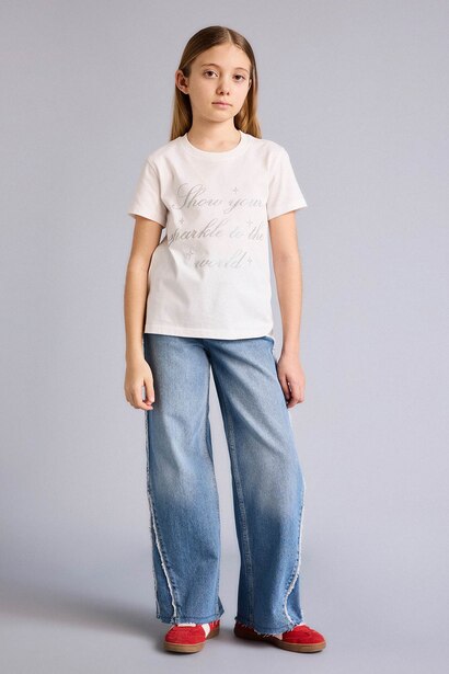 Girl Regular Fit Crew Neck Slogan Print Short Sleeve T-Shirt