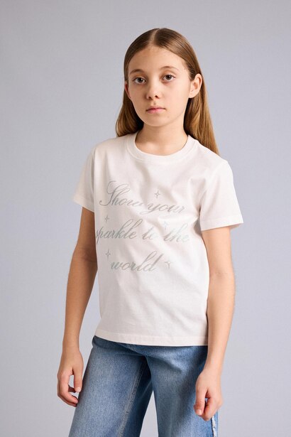 Girl Regular Fit Crew Neck Slogan Print Short Sleeve T-Shirt