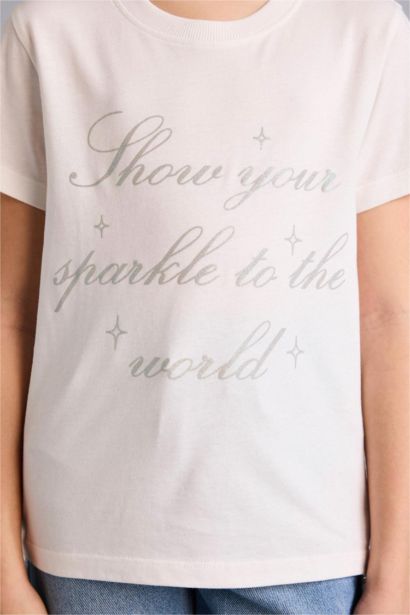 Girl Regular Fit Crew Neck Slogan Print Short Sleeve T-Shirt