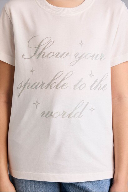 Girl Regular Fit Crew Neck Slogan Print Short Sleeve T-Shirt