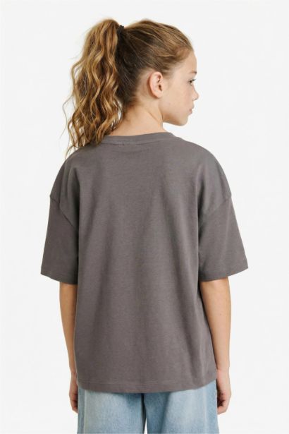 Girl Oversize Crew Neck Slogan Print T-Shirt