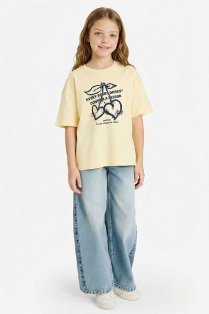 Girl Oversize Crew Neck Slogan Print T-Shirt