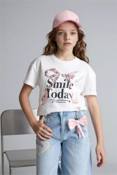 T-shirt à manches courtes Slogan Col rond Fille