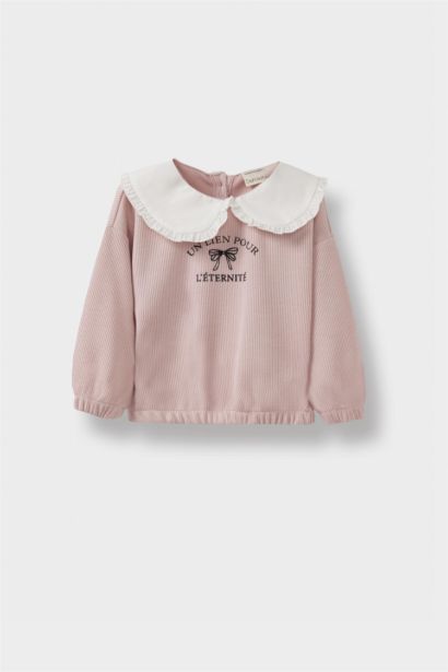 Baby Girl Standard Fit Large Collar Printed Sweatshirt