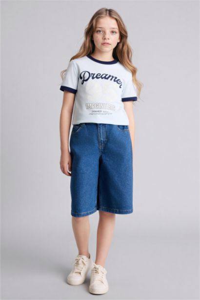 Футболка Regular Fit с круглым вырезом узором из цифр и коротким рукавом для девочек