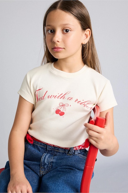 Slim Fit Baskılı Tişört Kız Çocuk